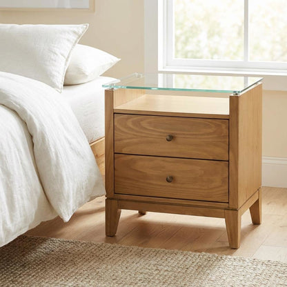 Pine Nightstand with Glass Top and Modern Style