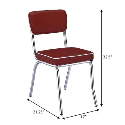 Set of 2 Upholstered Dining Chairs in Red with Chrome Legs for Dining