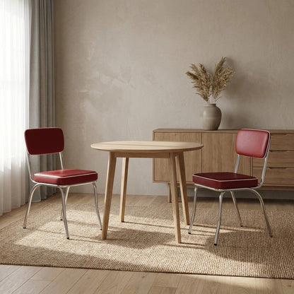 Set of 2 Upholstered Dining Chairs in Red with Chrome Legs for Dining