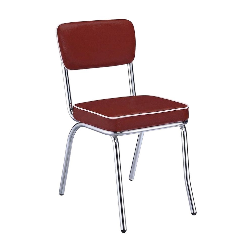 Set of 2 Upholstered Dining Chairs in Red with Chrome Legs for Dining