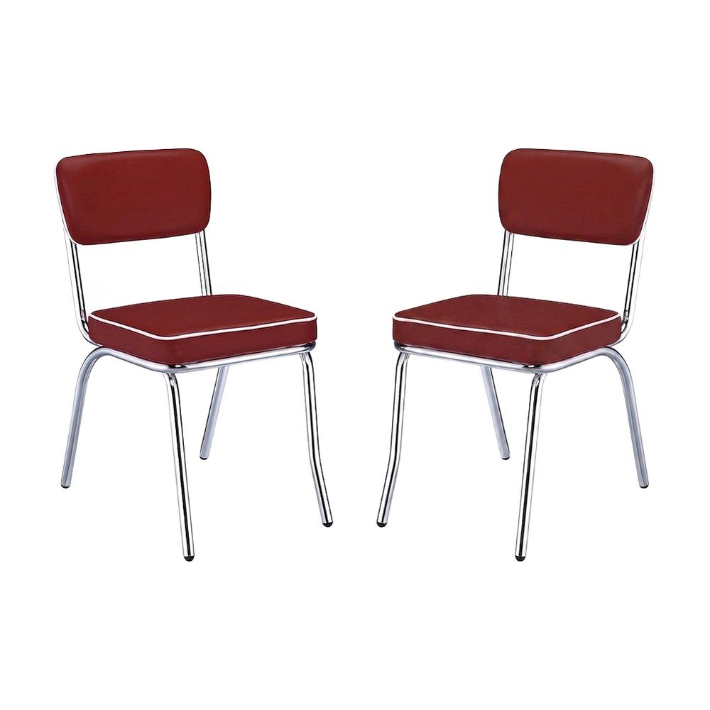 Set of 2 Upholstered Dining Chairs in Red with Chrome Legs for Dining
