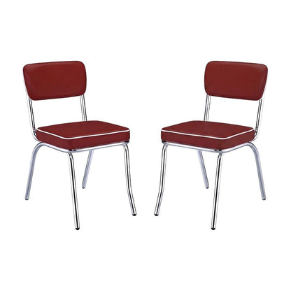 Set of 2 Upholstered Dining Chairs in Red with Chrome Legs for Dining