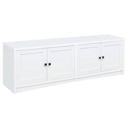 White 4-Door TV Stand with Engineered Wood and Modern Design