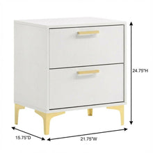 White Modern Nightstand with Gold Accents and Sturdy Metal Legs