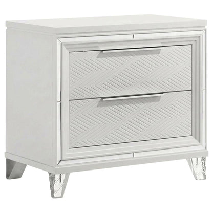 White 2-Drawer Nightstand with Chrome Finish and Clear Acrylic Legs