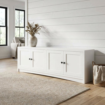White 4-Door TV Stand with Engineered Wood and Modern Design