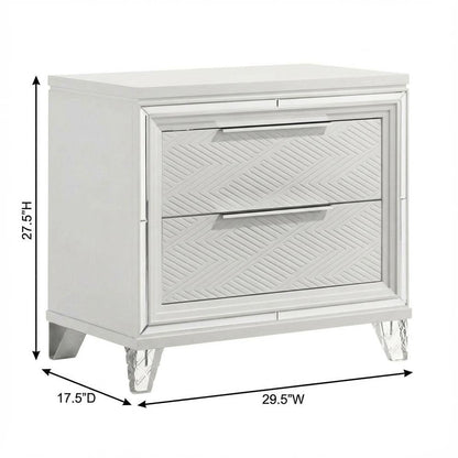 White 2-Drawer Nightstand with Chrome Finish and Clear Acrylic Legs