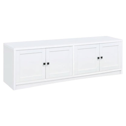 White 4-Door TV Stand with Engineered Wood and Modern Design