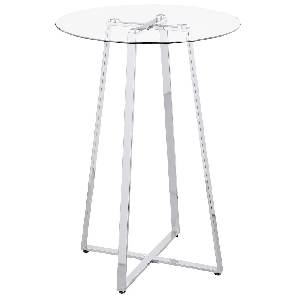 Silver Glass Bar Table – Contemporary Round High Top Cocktail Table