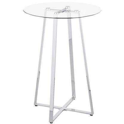 Silver Glass Bar Table – Contemporary Round High Top Cocktail Table