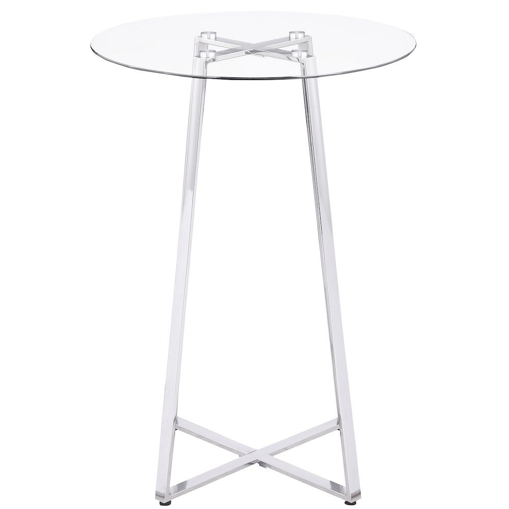 Silver Glass Bar Table – Contemporary Round High Top Cocktail Table
