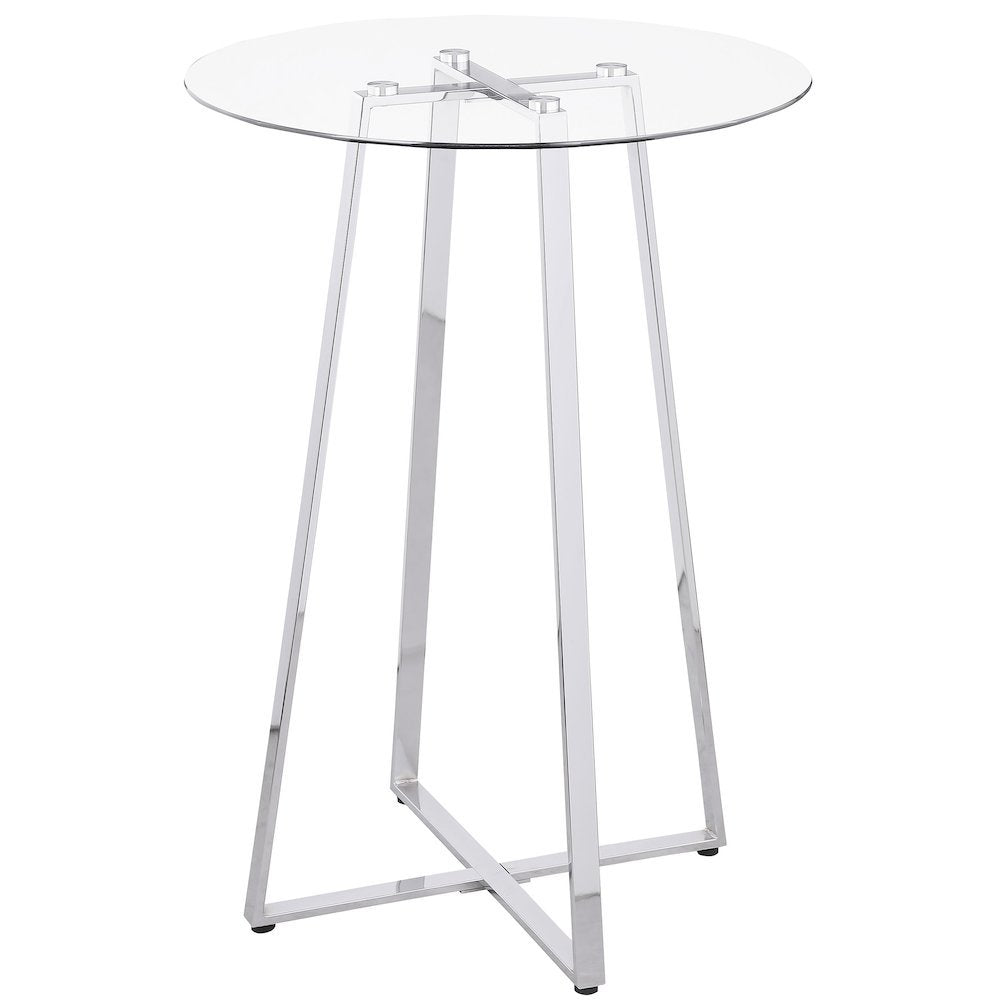 Silver Glass Bar Table – Contemporary Round High Top Cocktail Table