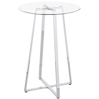 Silver Glass Bar Table – Contemporary Round High Top Cocktail Table
