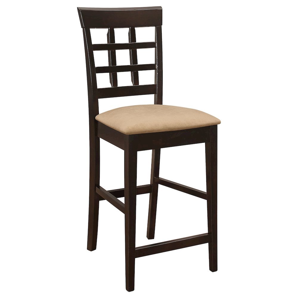 Wood Counter Stools Set of 2, Lattice Back Dining Chairs, Chestnut Finish