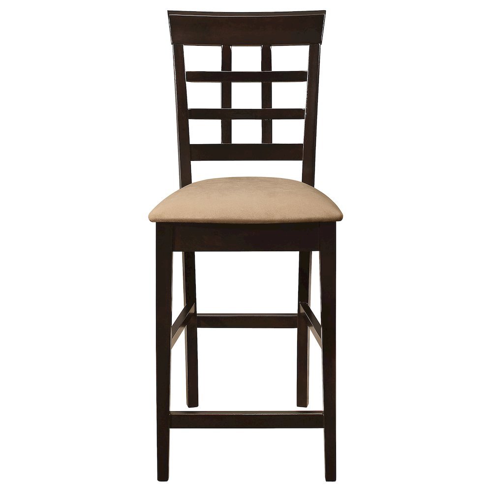 Wood Counter Stools Set of 2, Lattice Back Dining Chairs, Chestnut Finish