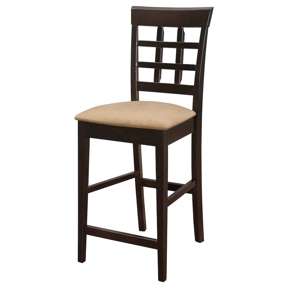 Wood Counter Stools Set of 2, Lattice Back Dining Chairs, Chestnut Finish