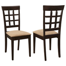 Dining Side Chairs Set of 2, Lattice Back, Cappuccino Finish, Tan Microfiber