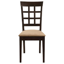 Dining Side Chairs Set of 2, Lattice Back, Cappuccino Finish, Tan Microfiber