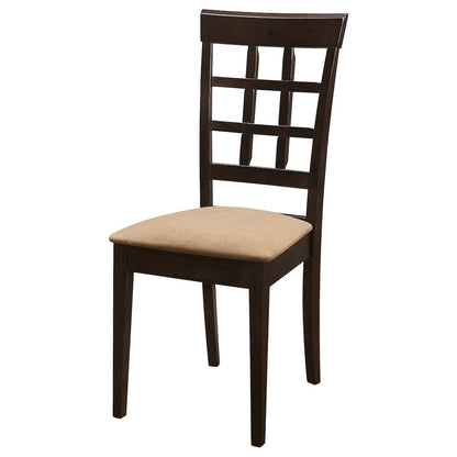 Dining Side Chairs Set of 2, Lattice Back, Cappuccino Finish, Tan Microfiber