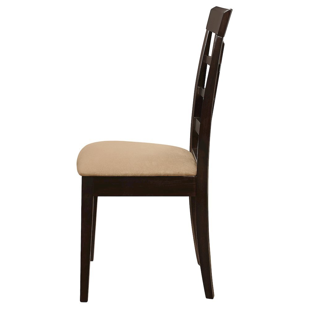 Dining Side Chairs Set of 2, Lattice Back, Cappuccino Finish, Tan Microfiber