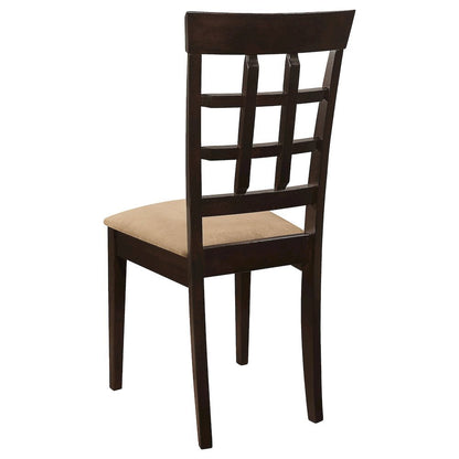 Dining Side Chairs Set of 2, Lattice Back, Cappuccino Finish, Tan Microfiber