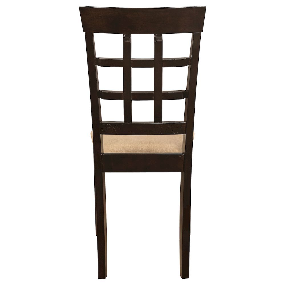 Dining Side Chairs Set of 2, Lattice Back, Cappuccino Finish, Tan Microfiber