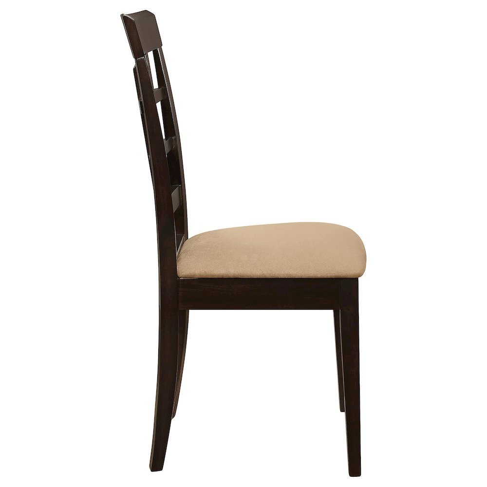 Dining Side Chairs Set of 2, Lattice Back, Cappuccino Finish, Tan Microfiber