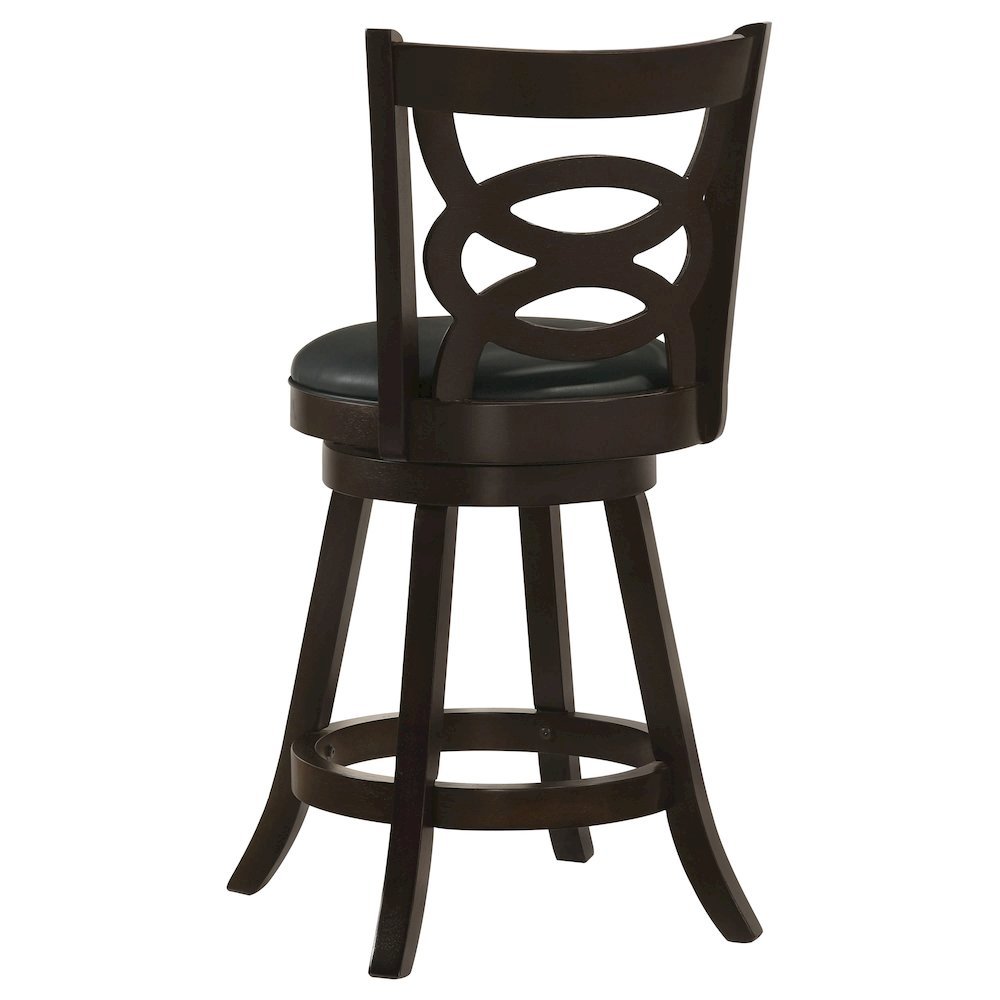 Swivel Counter Stool, Set of 2, Black Leatherette, Dark Merlot Finish