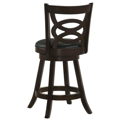 Swivel Counter Stool, Set of 2, Black Leatherette, Dark Merlot Finish