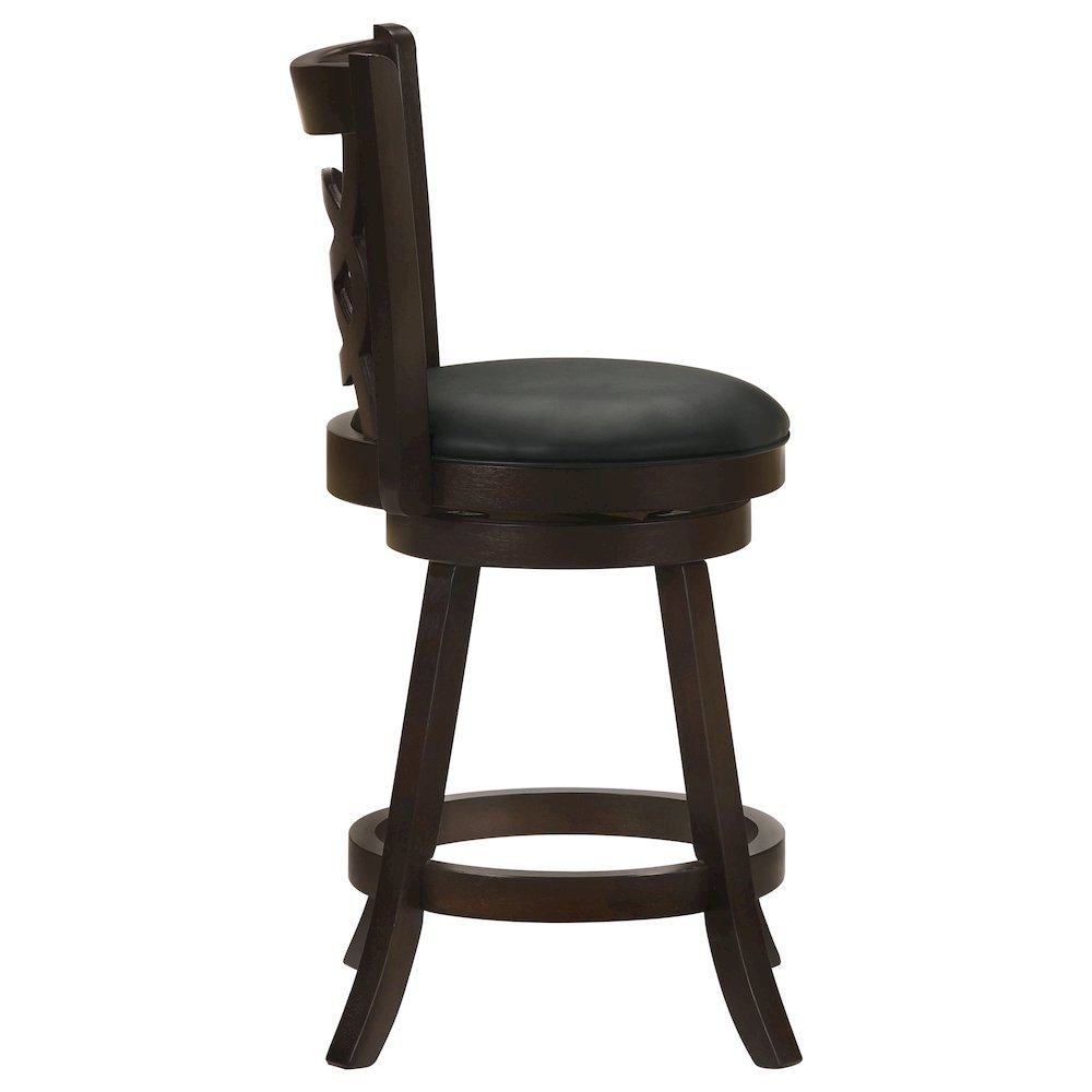 Swivel Counter Stool, Set of 2, Black Leatherette, Dark Merlot Finish