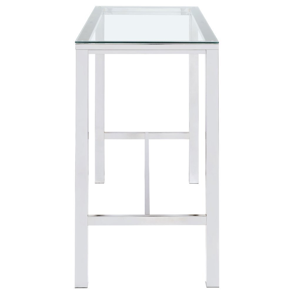 Rectangular Pub Bar Table, Glass Top, Chrome Plated Metal, Contemporary