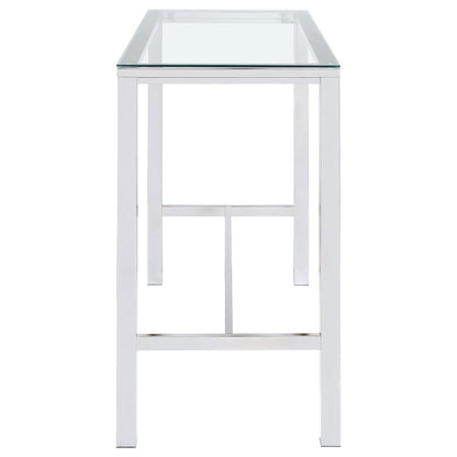 Rectangular Pub Bar Table, Glass Top, Chrome Plated Metal, Contemporary