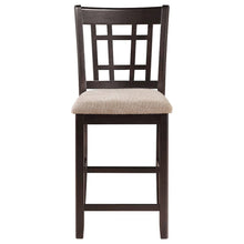 Brown Wood Counter Stool Set of 2 with Lattice Back Design and Upholstered Seats