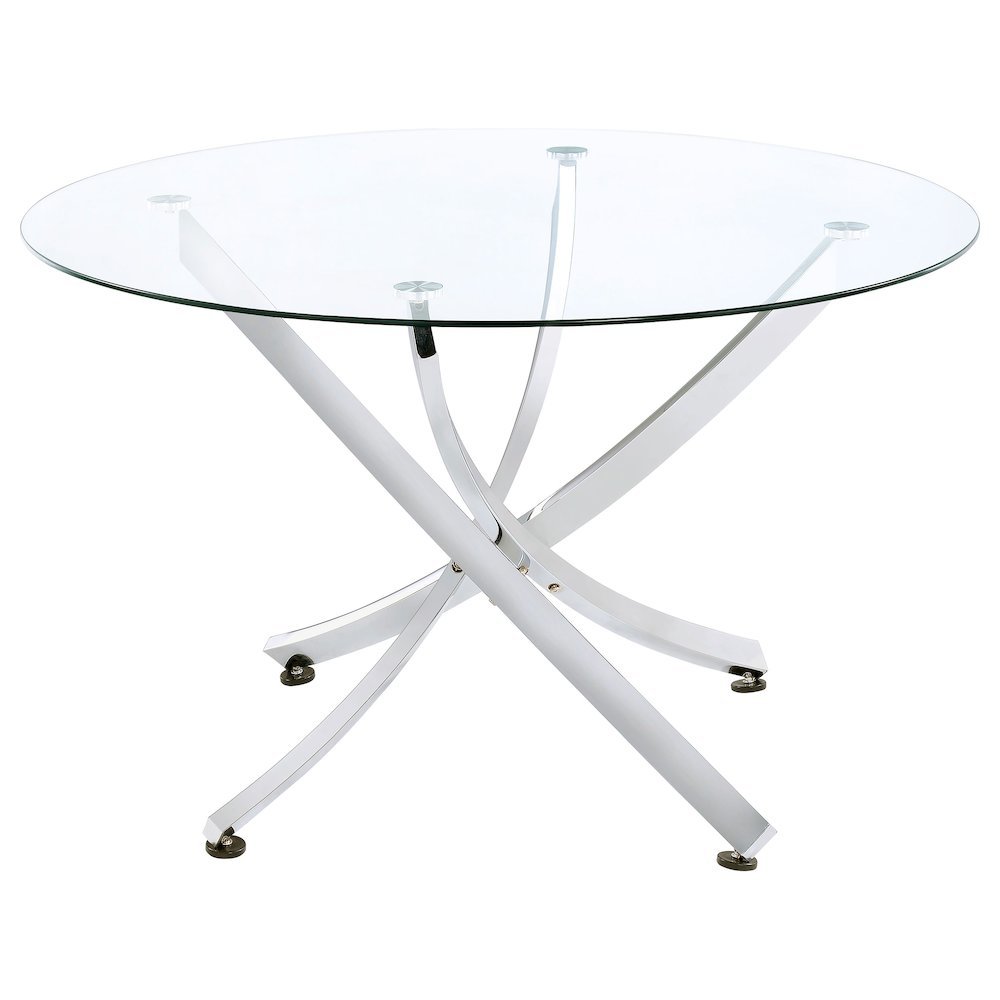 Round 46-Inch Glass Top Dining Table with Chrome Metal Base Silver