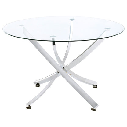 Round 46-Inch Glass Top Dining Table with Chrome Metal Base Silver
