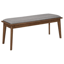 Upholstered Dining Bench with Walnut Wood Frame in Grey and Brown Finish