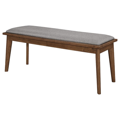 Upholstered Dining Bench with Walnut Wood Frame in Grey and Brown Finish