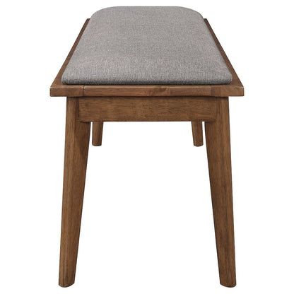 Upholstered Dining Bench with Walnut Wood Frame in Grey and Brown Finish