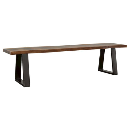 Live Edge Wood Bench, Grey Sheesham, Matte Black Metal Legs, Transitional