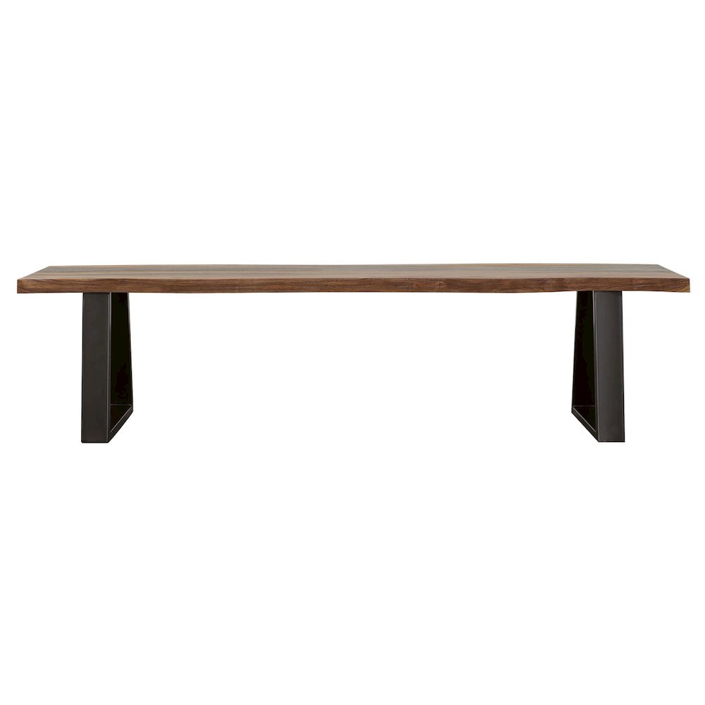 Live Edge Wood Bench, Grey Sheesham, Matte Black Metal Legs, Transitional