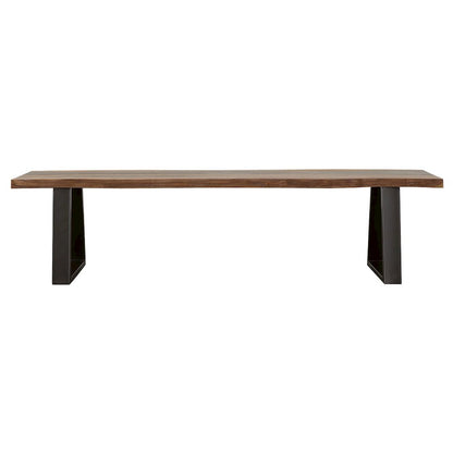 Live Edge Wood Bench, Grey Sheesham, Matte Black Metal Legs, Transitional