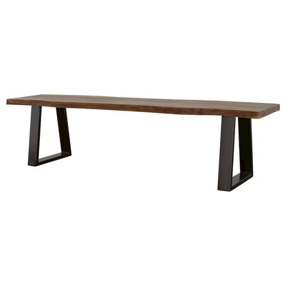 Live Edge Wood Bench, Grey Sheesham, Matte Black Metal Legs, Transitional
