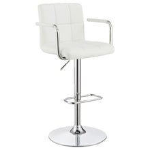 Adjustable Bar Stool, White Faux Leather, Chrome Base, Hydraulic Gas Lift
