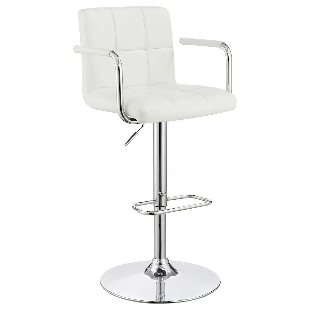 Adjustable Bar Stool, White Faux Leather, Chrome Base, Hydraulic Gas Lift