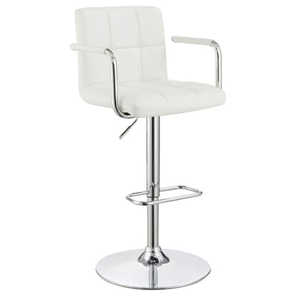 Adjustable Bar Stool, White Faux Leather, Chrome Base, Hydraulic Gas Lift