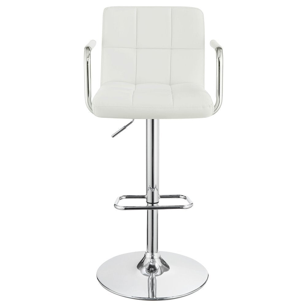 Adjustable Bar Stool, White Faux Leather, Chrome Base, Hydraulic Gas Lift