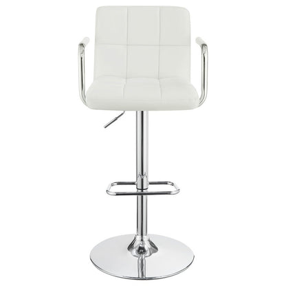 Adjustable Bar Stool, White Faux Leather, Chrome Base, Hydraulic Gas Lift