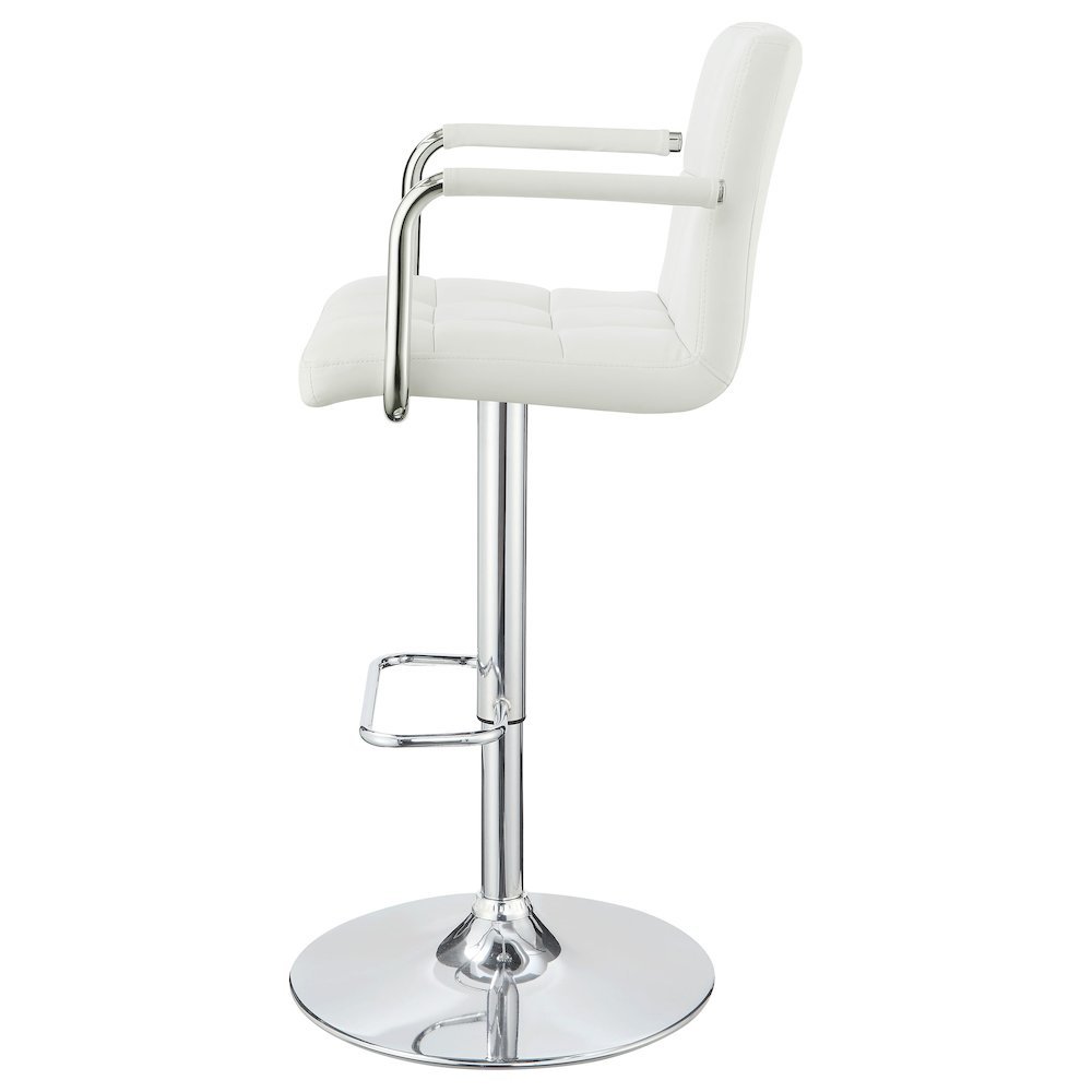 Adjustable Bar Stool, White Faux Leather, Chrome Base, Hydraulic Gas Lift