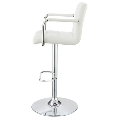 Adjustable Bar Stool, White Faux Leather, Chrome Base, Hydraulic Gas Lift