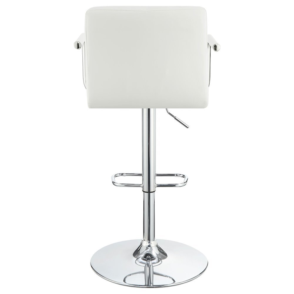Adjustable Bar Stool, White Faux Leather, Chrome Base, Hydraulic Gas Lift